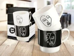 Gilde 44151 Stapeltasse 2teilig "Visione" Schwarz / Weiß Porzellan Geschenkset