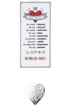 Gilde Alu Schild Wetterstation "Ehe" 30x14cm Inkl. Metallherz