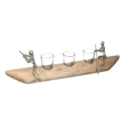 Gilde Alu-Schiffchen Mit Kerzenhalter "Rowing" Aus Mangoholz -Beliebter Spielzeugladen 81213 7 16
